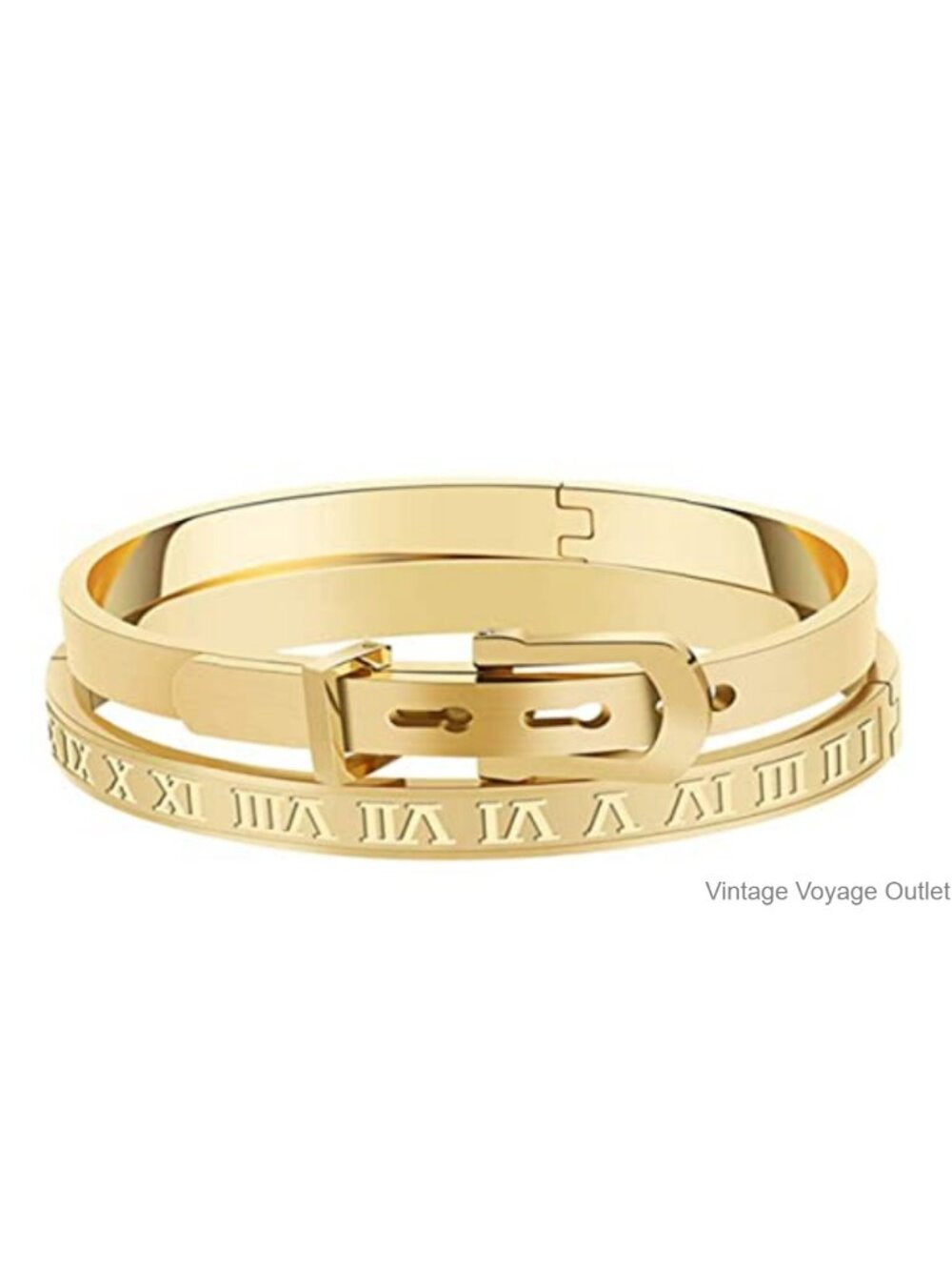 Gold Silver Plated Roman Numeral Bangle Bracelet Stainless Steel Engraved